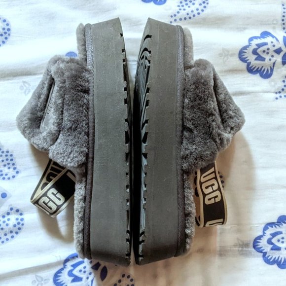 UGG Fluff Yeah Sheepskin Platform Slides Limited Edition Charcoal Size US 6 - Picture 1 of 9
